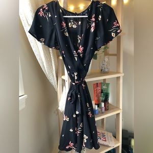 Black Floral Wrap Dress